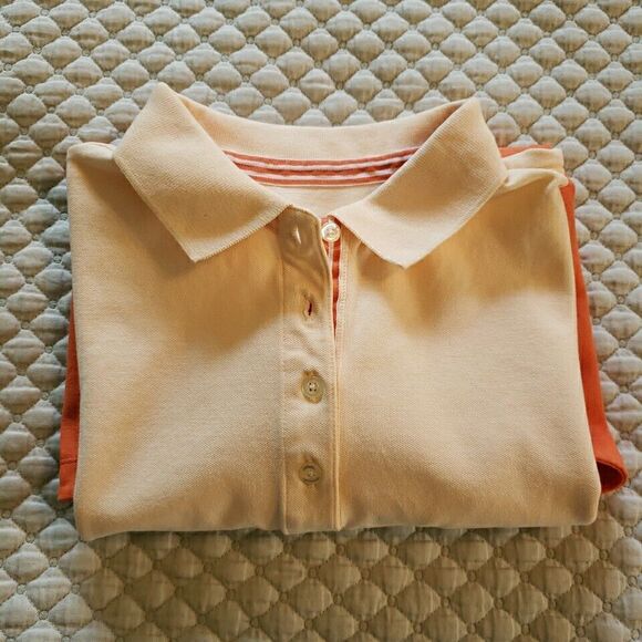 Lands End Womens Polo Shirt Orange Peach Ombre Casual Summer Top Golf Size Large - Picture 13 of 15